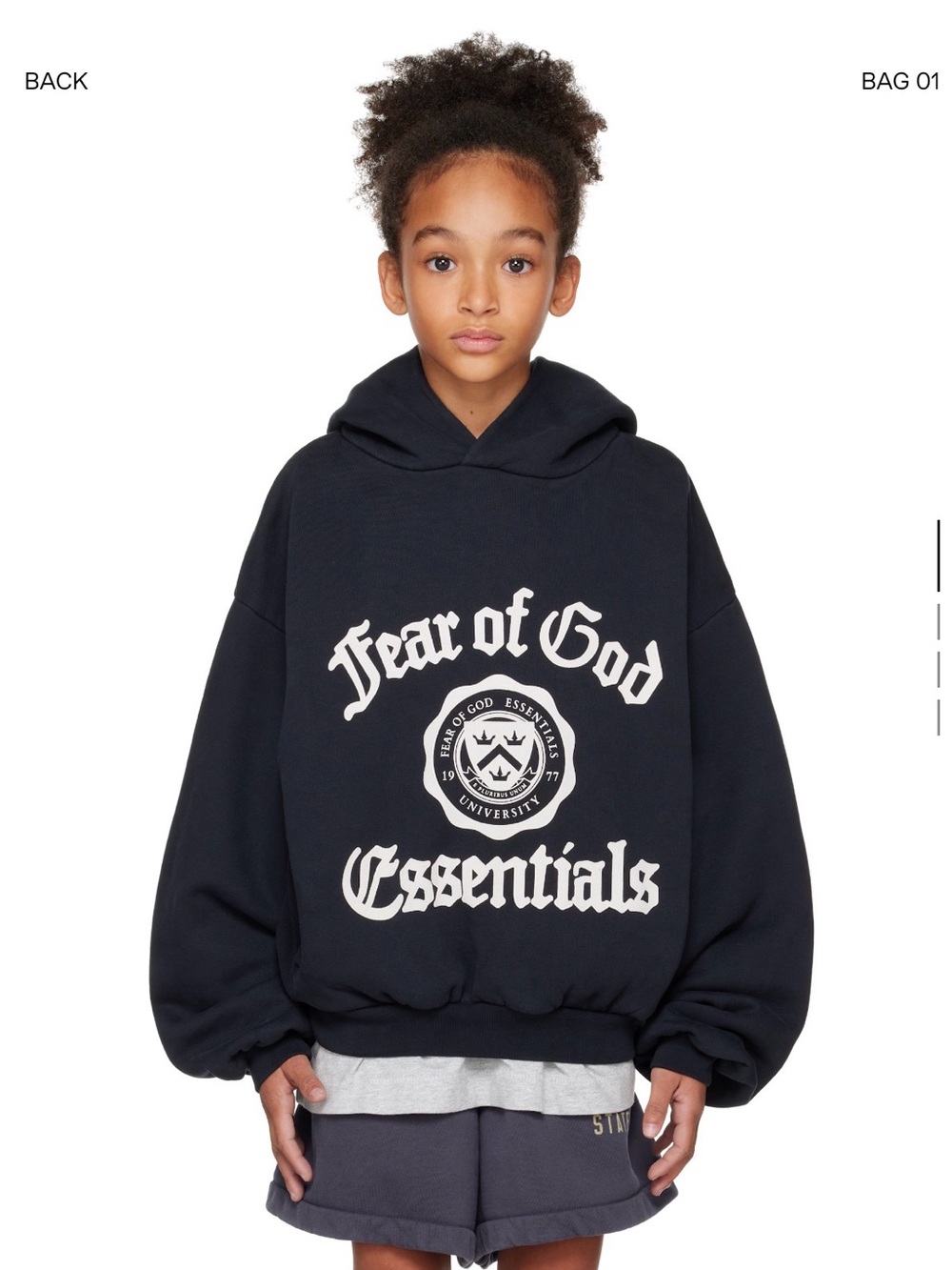 FEAR OF GOD ESSENTIALS
Kids Black Heavy Fleece Vintage Shrunken Hoodie EUC